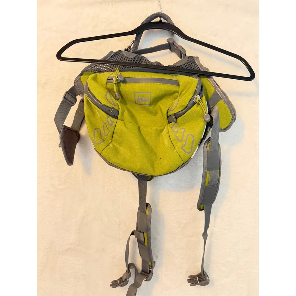 REI Co-op Dog Hiking Pack‎ Harness Saddlebag Lime Green Grey Reflective Medium